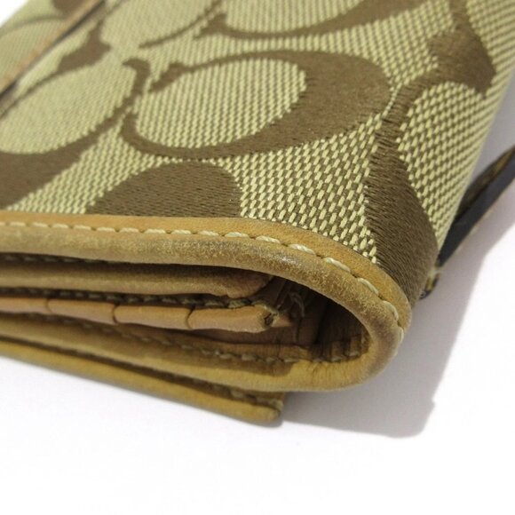 Auth COACH Signature - Beige Light Brown Jacquard Leather Long Wallet - Picture 3 of 13